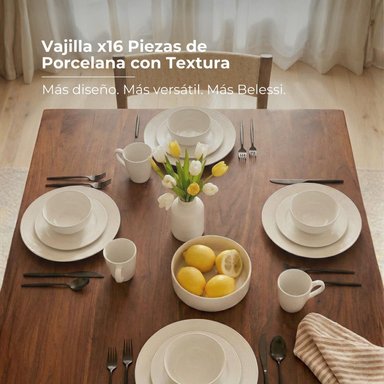 VAJILLA X16 PIEZAS DE PORCELANA CON TEXTURA - 6