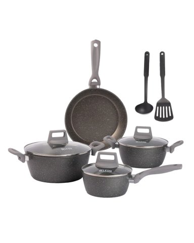 SET X9 OLLAS ALUMINIO FORJADO CON TAPA DE VIDRIO + UTENSILIOS