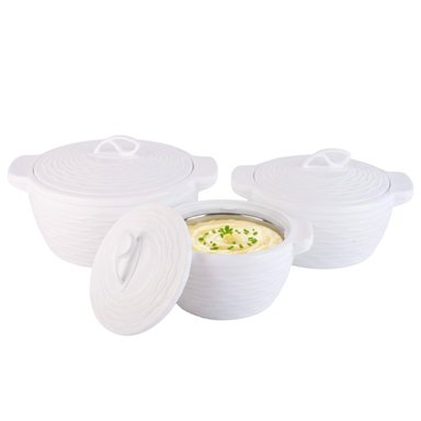 SET DE 3 FUENTES INSULADAS BLANCAS MULTIUSO (FUENTE Y CONTENEDOR) CON TAPA