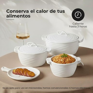 SET X3 RECIPIENTES TÉRMICOS BLANCOS MULTIUSO (FUENTE Y CONTENEDOR) CON TAPA - 2