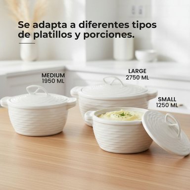 SET X3 RECIPIENTES TÉRMICOS BLANCOS MULTIUSO (FUENTE Y CONTENEDOR) CON TAPA - 4