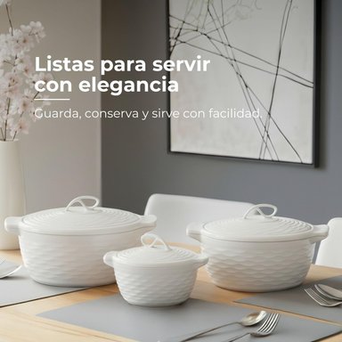 SET X3 RECIPIENTES TÉRMICOS BLANCOS MULTIUSO (FUENTE Y CONTENEDOR) CON TAPA - 6