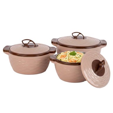 SET DE 3 FUENTES INSULADAS CREMA MULTIUSO (FUENTE Y CONTENEDOR) CON TAPA