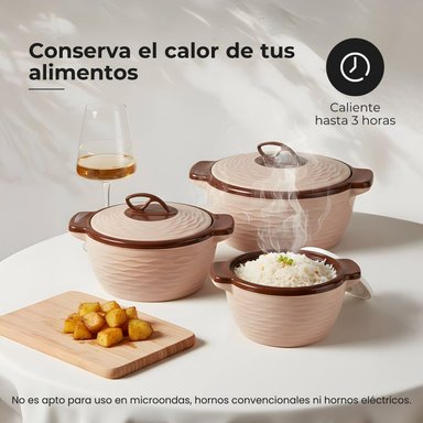 SET X3 RECIPIENTES TÉRMICOS CREMA MULTIUSO (FUENTE Y CONTENEDOR) CON TAPA - 2
