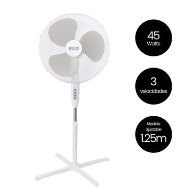 VENTILADOR PEDESTAL 16', 45W, 3 VELOCIDADES BLANCO