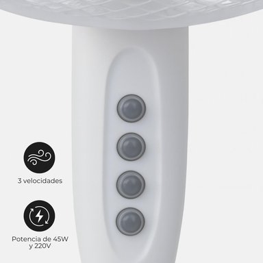 VENTILADOR PEDESTAL 16', 45W, 3 VELOCIDADES BLANCO - 2