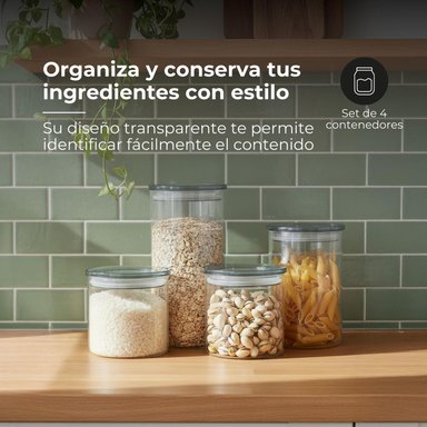 SET X4 CONTENEDORES DE VIDRIO CON TAPA - 2