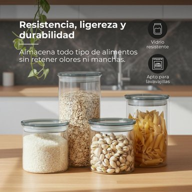 SET X4 CONTENEDORES DE VIDRIO CON TAPA - 3