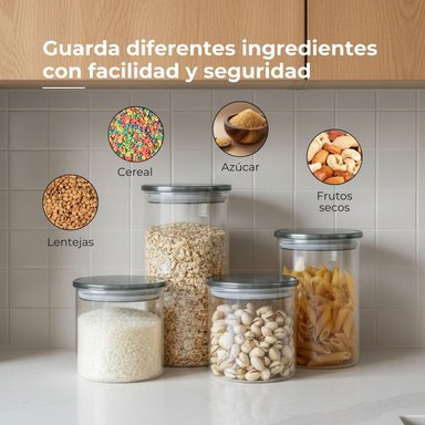 SET X4 CONTENEDORES DE VIDRIO CON TAPA - 5