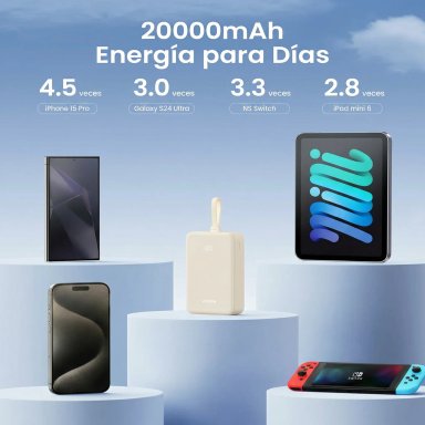 POWER BANK UGREEN 20,000 MAH 22.5W BEIGE CON CABLE USB-C - 2