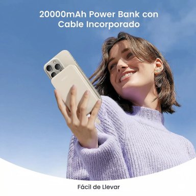 POWER BANK UGREEN 20,000 MAH 22.5W BEIGE CON CABLE USB-C - 8