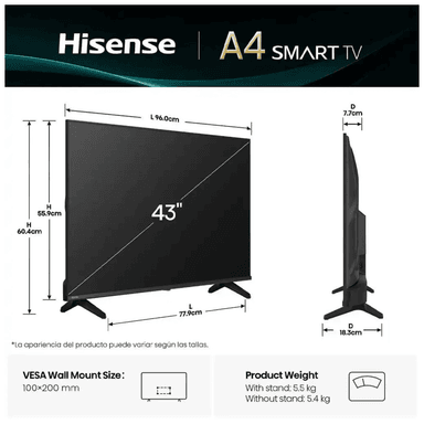 TELEVISOR HISENSE 43' FHD SMART TV 43A4NV VIDAA MODELO 2025 - 2