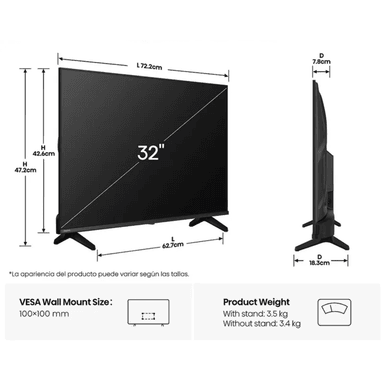 TELEVISOR HISENSE 32' SMART TV LED HD VIDAA 32A4K - 2