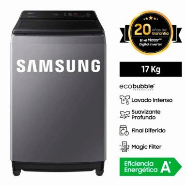 LAVADORA SAMSUNG ECOBUBBLE 17KG WA17CG6441BD/PE PLATEADO