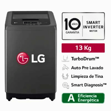 LAVADORA LG 13 KG CARGA SUPERIOR SMART MOTION WT13BPBK NEGRO CLARO