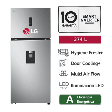 REFRIGERADORA LG 374LT DOORCOOLING GT37SGP PLATEADA