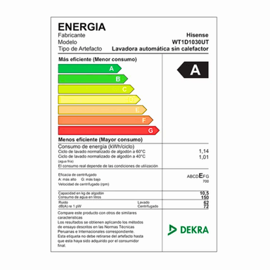 LAVADORA HISENSE CARGA SUPERIOR 10.5KG WT1D1030UT - 8