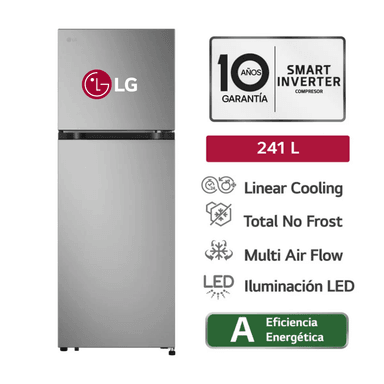 REFRIGERADORA LG TOP FREEZER 241 LT  VT24BPY PLATEADA