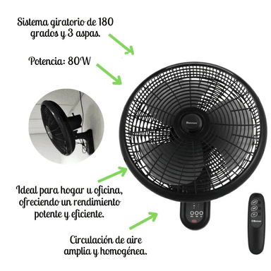 VENTILADOR DE PARED BOSSKO BK-8210PD 80 WATTS CONTROL REMOTO - 3