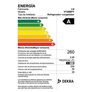 REFRIGERADORA LG TOP FREEZER VT26BPY NO FROST 264 LT - 8