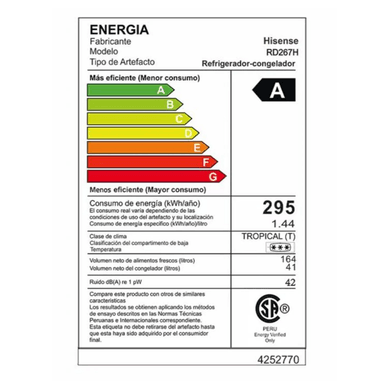 REFRIGERADORA HISENSE TOP MOUNT FROST 205LT  RD267H - 7