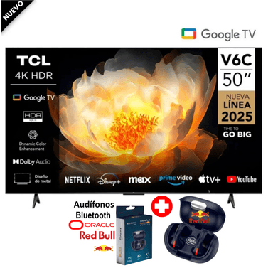 TELEVISOR TCL 50 PULGADAS SMART TV UHD 4K GOOGLE TV 50V6C + AUDIFONOS ORACLE REDBULL EB 170 - 1