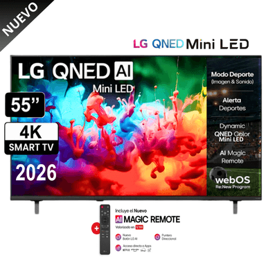 TELEVISOR LG SMART TV 55 MINILED QNED UHD 4K 55QNED65BSA + CONTROL MAGIC AI 2026 - 1