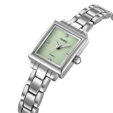 RELOJ SKMEI 2315 PLATEADO FONDO VERDE CORREA ACERO PARA DAMA