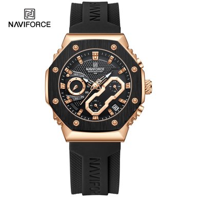 RELOJ NAVIFORCE 8035 BORDES ORO ROSA CORREA NEGRA