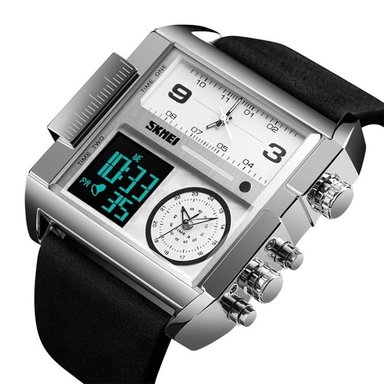 RELOJ SKMEI 1391 PLATEADO CORREA CUERO DIGITAL ANALOGO MULTIFUNCIÓN