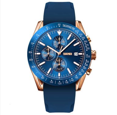 RELOJ SKMEI 9253 AZUL BORDES ORO ROSA CORREA SILICONA