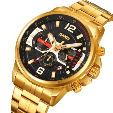RELOJ SKMEI 9332 DORADO FONDO NEGRO FECHA ANALÓGO CRONÓMETRO