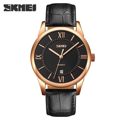 RELOJ SKMEI 9261 ORO ROSA CORREA NEGRA DE CUERO