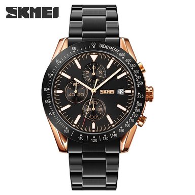 RELOJ SKMEI 9253 NEGRO BORDES ORO ROSA CORREA