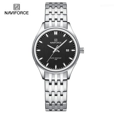 RELOJ NAVIFORCE 8039L CORREA ACERO  FONDO NEGRO PARA DAMA