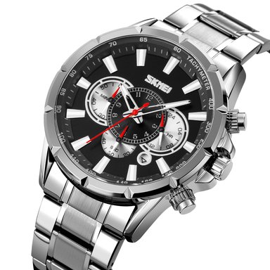 RELOJ SKMEI 9241 PLATEADO FONDO NEGRO CRONÓMETRO