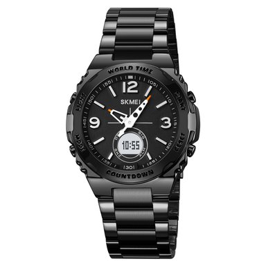 RELOJ SKMEI 2310 NEGRO WORLD TIME CORREA ACERO DIGITAL ANALOGO