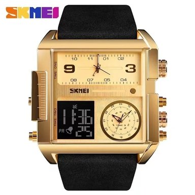 RELOJ SKMEI 1391 DORADO CORREA CUERO DIGITAL ANALOGO MULTIFUNCIÓN