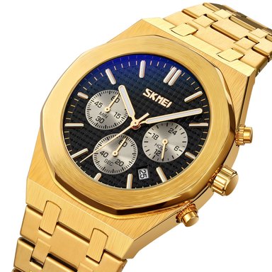 RELOJ SKMEI 9296 DORADO DIAL NEGRO CRONÓMETRO