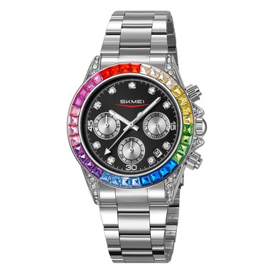 RELOJ SKMEI 2352 PLATEADO FONDO NEGRO CRONÓMETRO