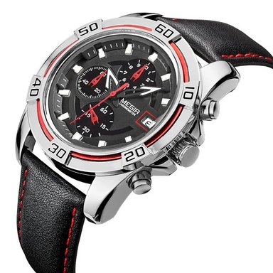 RELOJ HOMBRE MEGIR 2023G NEGRO CUERO MULTIPLES CRONOGRAFOS