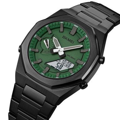 RELOJ SKMEI 1816 NEGRO FONDO VERDE HORA MUNDIAL