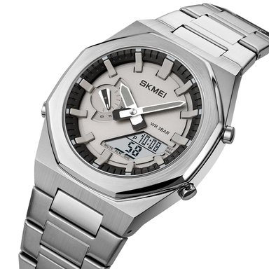 RELOJ SKMEI 1816 PLATEADO ANALOGICO DIGITAL HORA MUNDIAL