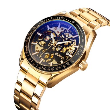 RELOJ SKMEI 9194 DORADO FONDO NEGRO  MECANICO TOURBILLON AUTOMATICO