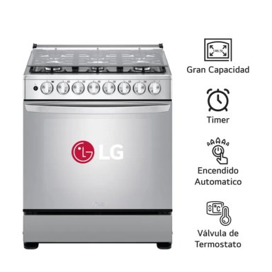 COCINA A GAS LRGZ5255S 6 HORNILLAS GRAN CAPACIDAD ACERO INOXIDABLE LG