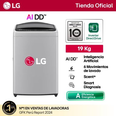 LAVADORA LG DE 19 KG CARGA SUPERIOR CON AI DD, GRIS WT19DV6T - 1