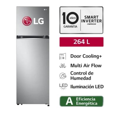 REFRIGERADORA LG NO FROST GT26BPP TOP FREEZER 264L CON DOOR COOLING PLATEADA