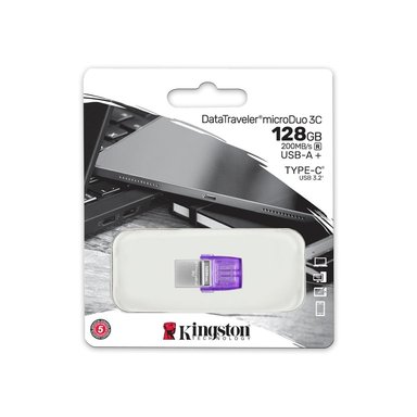 UNIDAD FLASH KINGSTON DATATRAVELER MICRODUO 128GB USB 3.2 TIPO C Y A - RÁPIDA 200MB/S - VIOLETA - 1