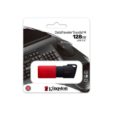 UNIDAD FLASH KINGSTON DATATRAVELER EXODIA M 128GB USB 3.2 - RÁPIDA, COMPACTA Y COLORIDA EN ROJO Y NEGRO - 1