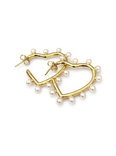 ARETES DE CORAZÓN CON PERLAS - NAIF JEWELRY